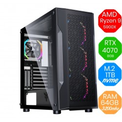 Gaming PC AMD Ryzen 9 5900X - RTX 4070 SUPER12GB - RAM 64GB DDR4 3200Mhz -...